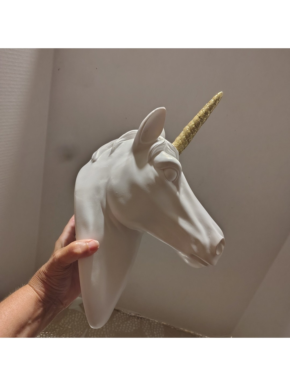 Hobby Lobby White Unicorn Head with Gold Horn Wall Accent